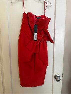 Badgley Mischka Tomato Red Strapless Dress